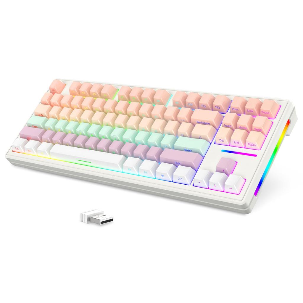 MAMBASNAKE X ATTACK SHARK M87 Mechanical Gaming Keyboard Compact 87 Keys PBT Engraved Style Keycaps 3 Connection Modes Custom White Ball Axis Linear