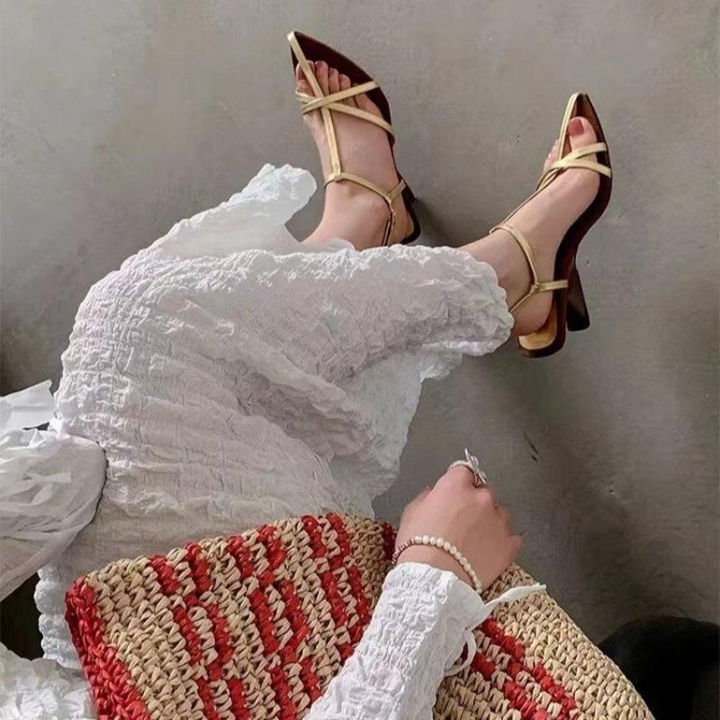 New Style Popular Summer Narrow Band Heel Women Sandals Fashion Pointed Toe Singbacks Pumps Stripper Party Female Sandals