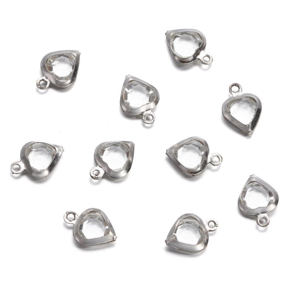 10 Stück/Los 7,5 mm Edelstahl Herz mit Strasssteinen Anhänger für Halskette Armband Anhänger DIY Schmuckherstellung Zubehör