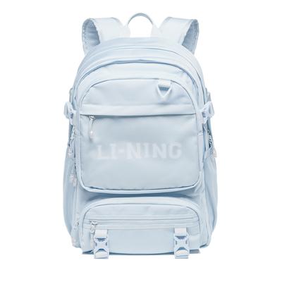 Li Ning Sports Lifestyle Series Casual Large Logo Print Zipper Closure Polyester Sports Backpack Unisex Backpack Blue ABST298-3