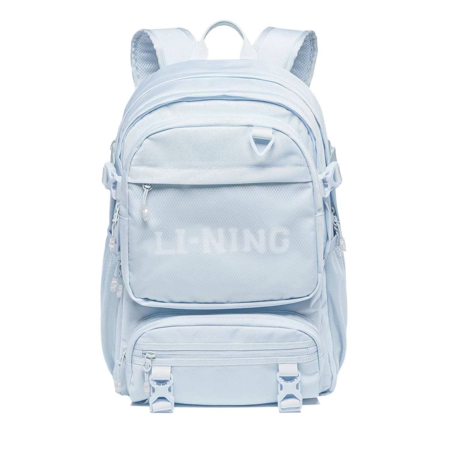 Li Ning Sports Lifestyle Series Casual Large Logo Print Zipper Closure Polyester Sports Backpack Unisex backpack Blue ABST298-3 One Size