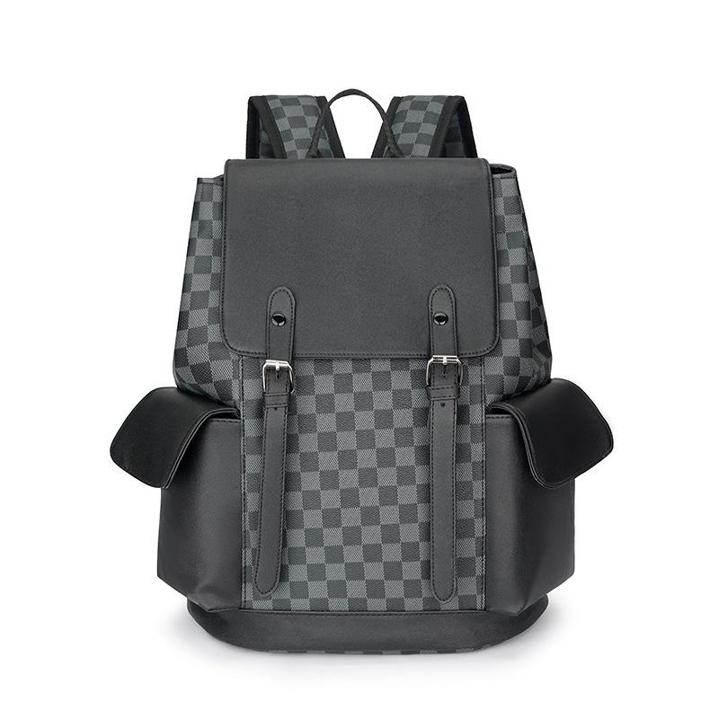 Neue koreanische Version Business-Rucksack Leder Große Kapazität Herren und Damen Trend karierter Rucksack Reisetasche Studenten-Computertasche