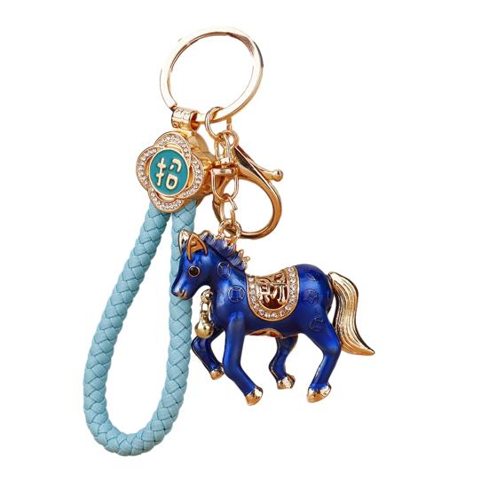 Keychain Pendant Rhinestones Inlaid Horse Design Key Chain Decorative Good Fortune Keyring Wallets Cars Backpacks Accessory