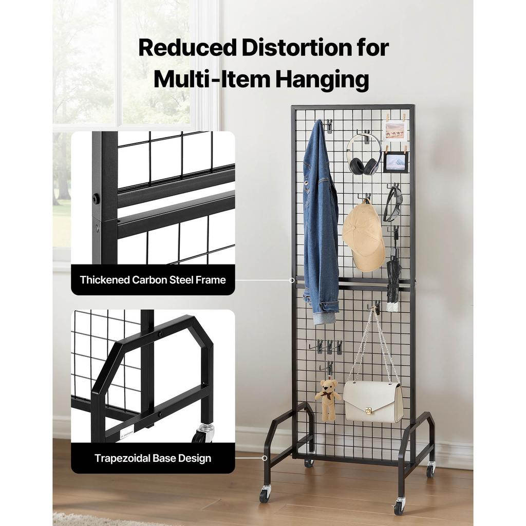 SucceBuy Grid Wall Panel Wire Grid Panels Display Rack Movable Art Display Shelf with Wheel Carbon Steel Gridwall for Craft Show