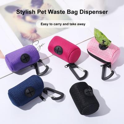 Dispenser di sacchetti per rifiuti per animali domestici Chiusura con cerniera Cassetti incrociati con gancio per appendere Soluzione di raccolta della cacca di cane conveniente e alla moda Dispenser di sacchetti per rifiuti