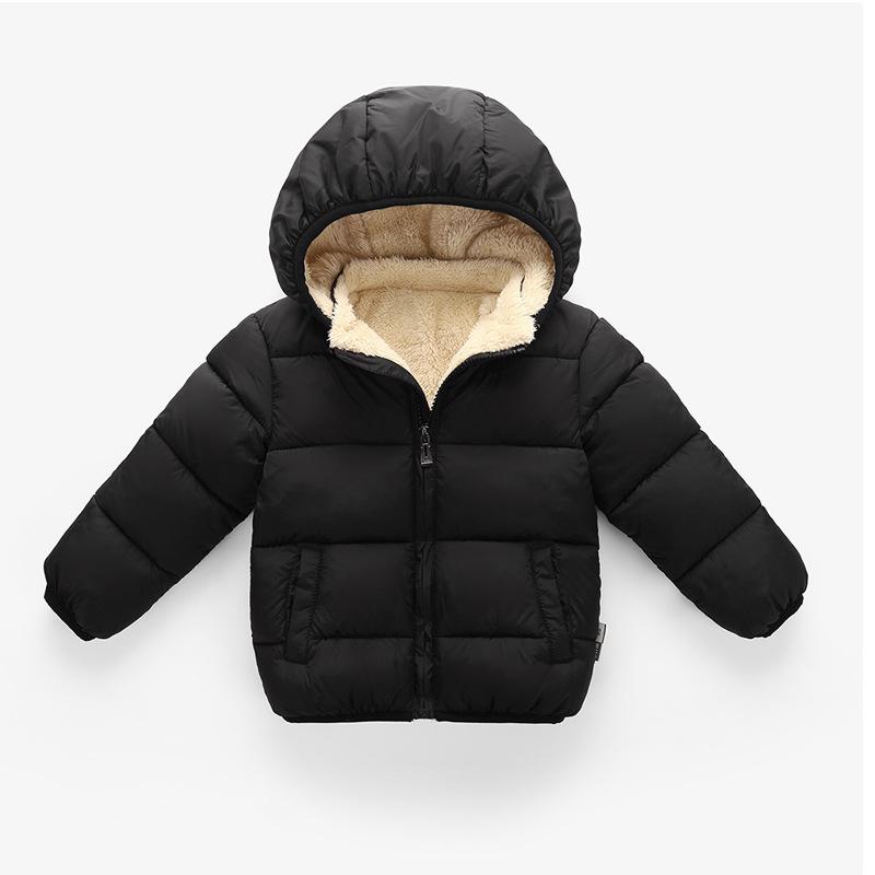 Winter 2025 Cotton Hooded Children's Down Jacket with Fleece Lining - Thickened for Boys and Girls