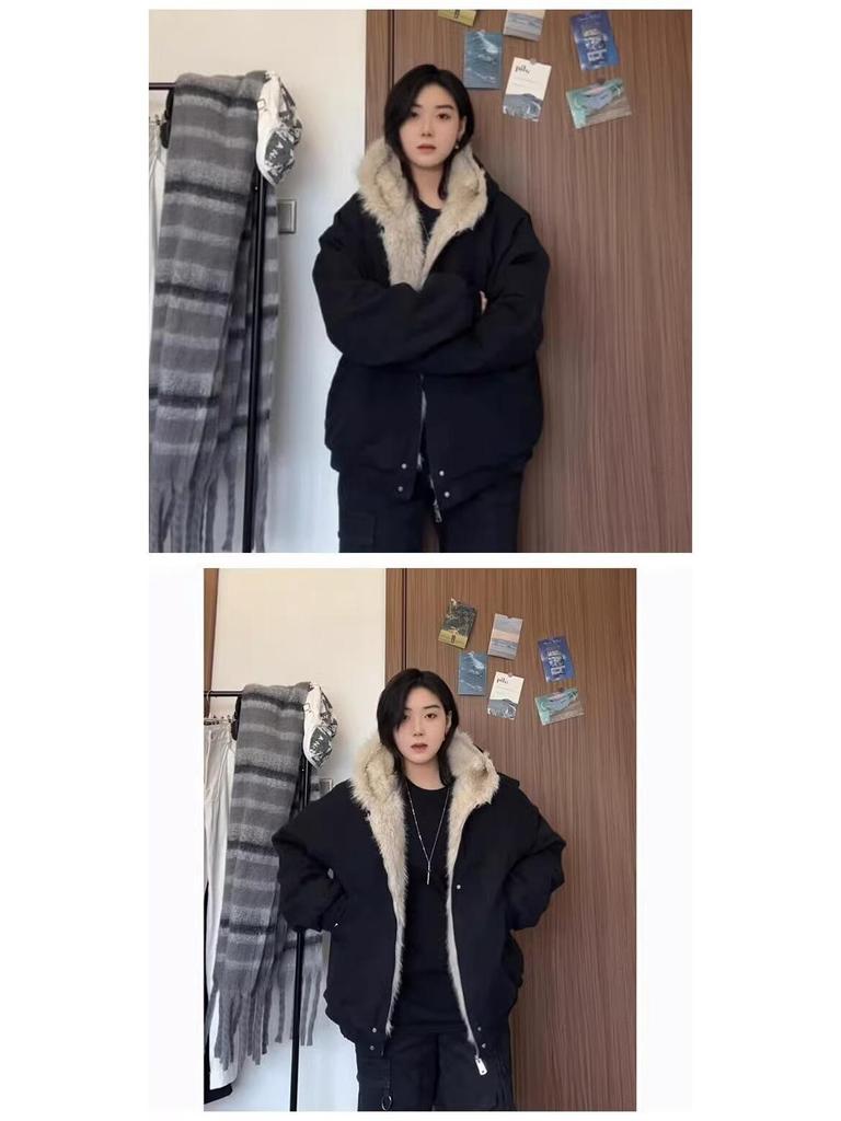 Herrvinter Retro Vittygöring Bomullsjacka med Pälskrage Huva