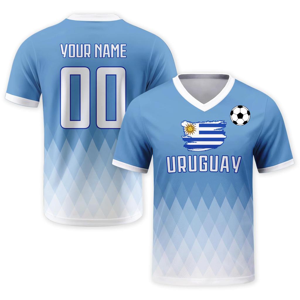 Custom Soccer Jersey Shirt with Personalized and Number South Flag Print V Neck Short Sleeve DIY Team Top