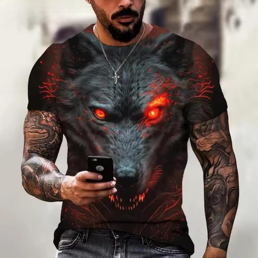 New Ferocious Animal Pattern 3D Printed Men's Street Round Neck Short Sleeved T-shirt