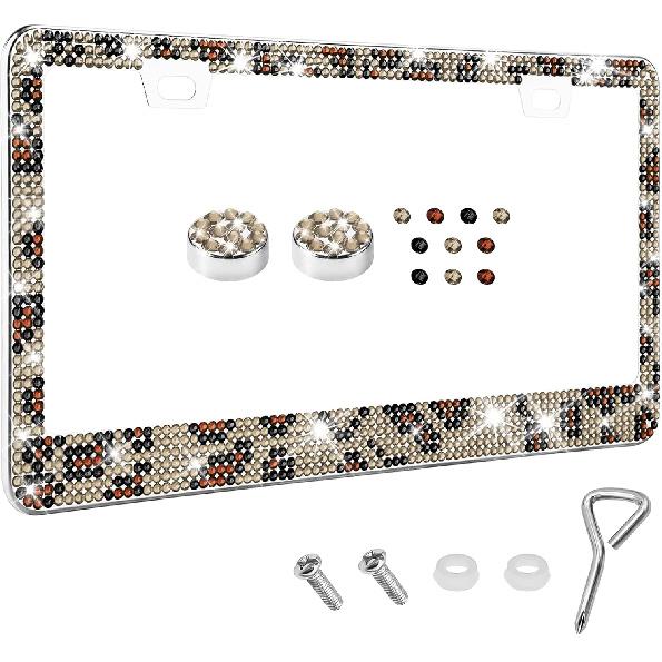 Bling License Plate Frame for Women, License Plate Holder, Sparkly Rhinestone Diamond Tag Holder Frames with Crystal Screws Caps, Stainless Steel