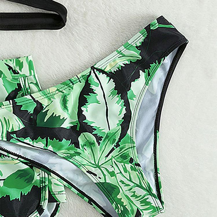 2025 European and American Style Girls' Three-Piece Printed Bikini Swimsuit