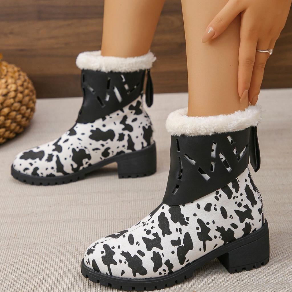 Leopard print women's shoes new  short Martin boots spring autumn winter casual winter boots zipper middle heel thick heel suede