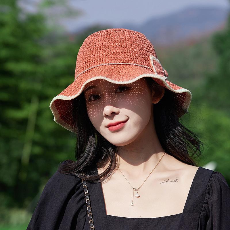 Versatile lace woven fisherman hat summer travel show face small breathable sun hat sunscreen hat bucket hat