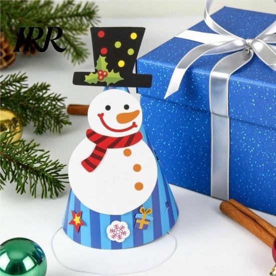 Snowman Party Hat Christmas for Kids Adults, Tree Reindeer Santa Detachable Sticker Paper Cone Birthday Supplies