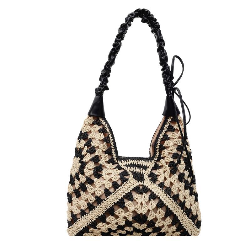 Stricktasche mit großem Fassungsvermögen Damen Sommer neu Schulter Umhängetasche gewebte Strohtasche Strandtasche für die Küste