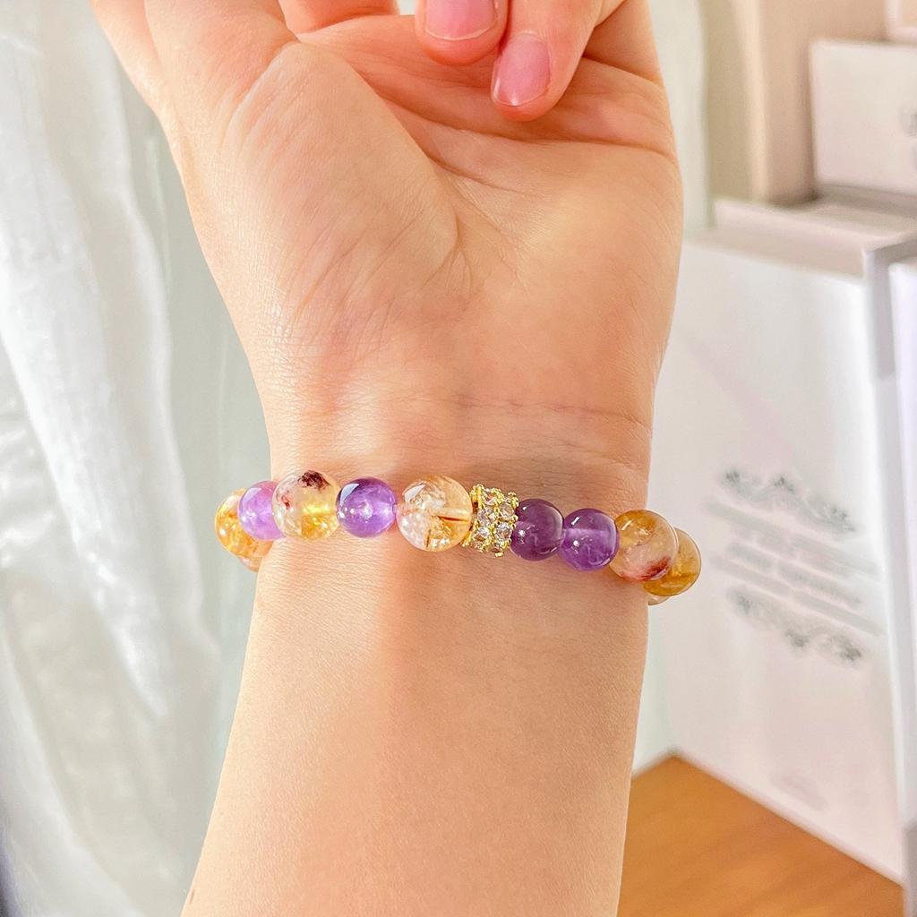 10Mm Natural Honey Milk Cover Citrine Amethyst Design Bracelet Bracelet