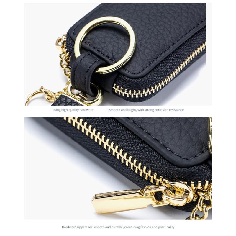 Leather Car Key Case with Clip Carry for Car Owners, Fob Cover and Card Slot for Bag or Pocket Use with Full Closure