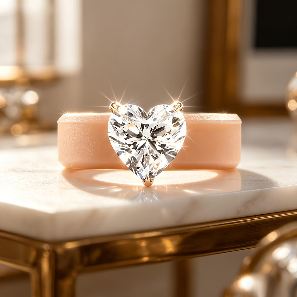 Khaki Silicone Band Ring with Solitaire Heart Cut CZ,  Soft Comfort Wedding Promise Jewelry Gift For Women