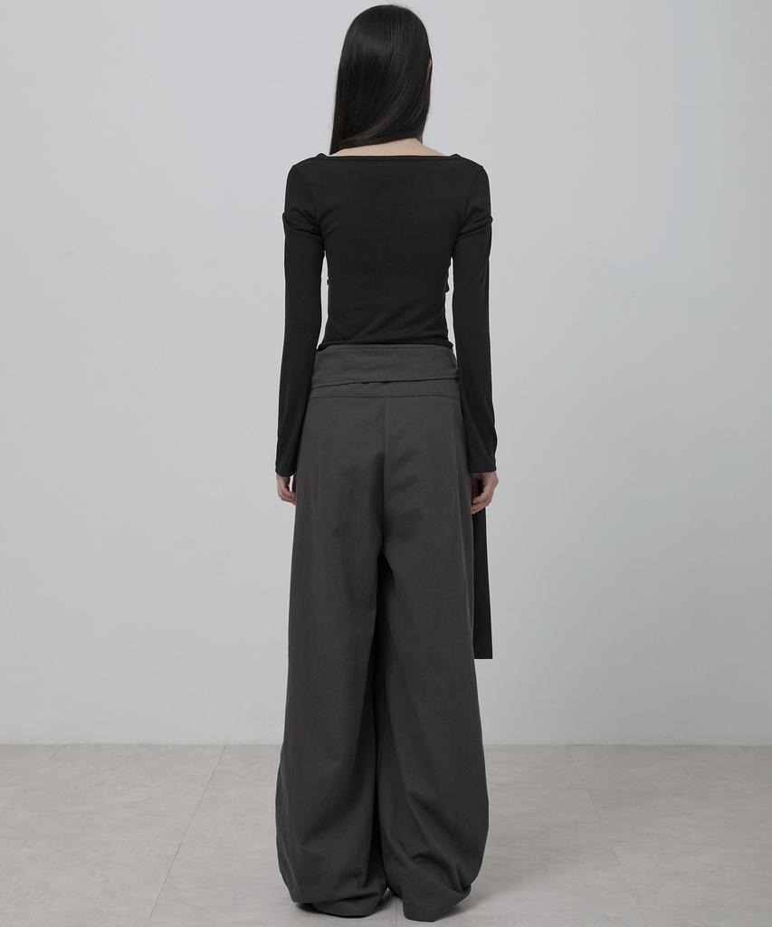 Peulleeoeob Layered Wrap Trousers (Fl-255_Charcoal)