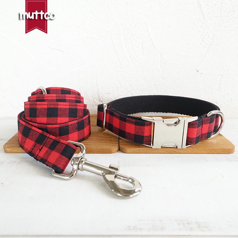 MUTTCO Plaid Tie Dog Collar & Leash for Shiba Inu, Golden Retriever, Teddy Extra Small