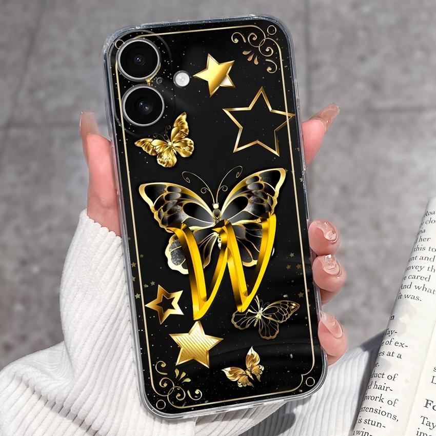 Für iPhone 17 16 15 14 Pro Max Plus 16e 17air Schöne goldene Buchstaben Handyhülle Transparentes TPU Anti-Sturz Schutz Ultra Dünne Hülle Für iPhone Capa