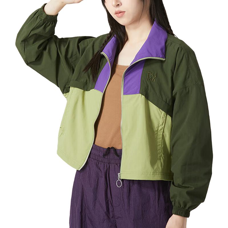 Puma Spalvotas užtrauktukas Sportinis laisvalaikio retro striukė Moteriškos striukės žalia 623469-31