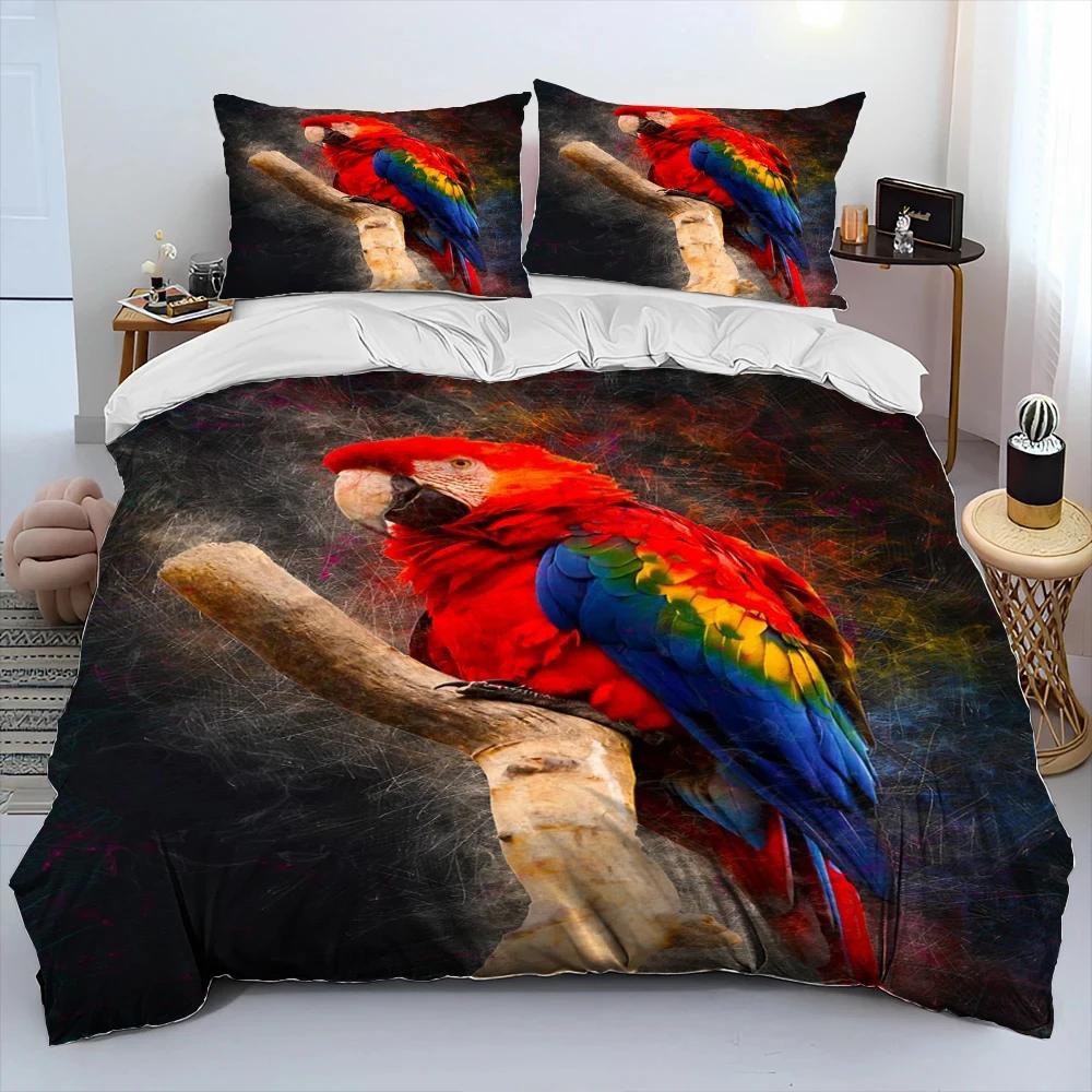 Colorful Parrot Macaws Birds Comforter Bedding Set,Duvet Cover Bed Set Quilt Cover Pillowcase,King Queen Size Bedding Set Adult