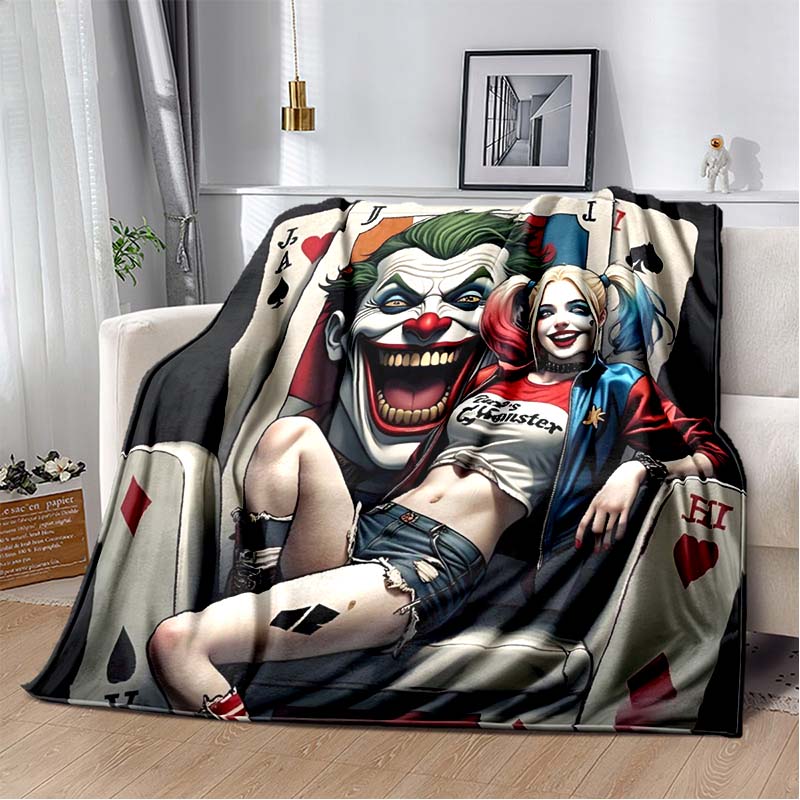 H-Harley-Quinns Movie Character Print Flannel Blanket Cozy Warm Throw Bedroom Sofa Birthday Present Indoor Home Lounge Decor