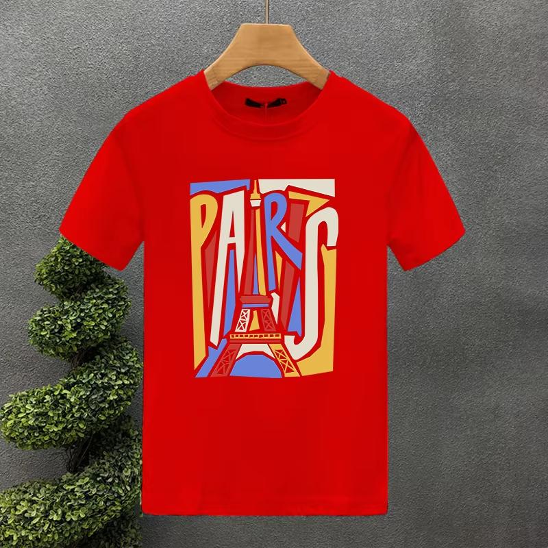 

2025 Summer New fashion Parisian print T-shirt loose plus-size short-sleeved cotton round-neck street top for men and women 4XL