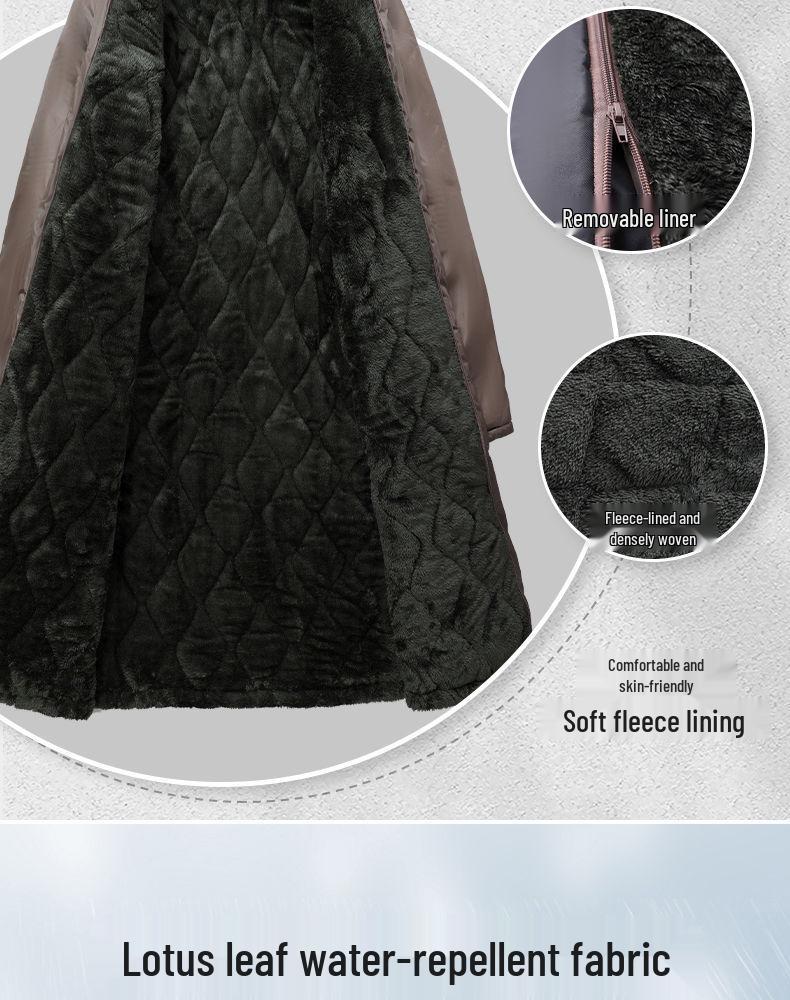 Men's Extra Long Winter Coat - Army Green, Waterproof, Windproof, Thickened Cotton with Removable Velvet Lining, Coldproof for Northeast Winters.