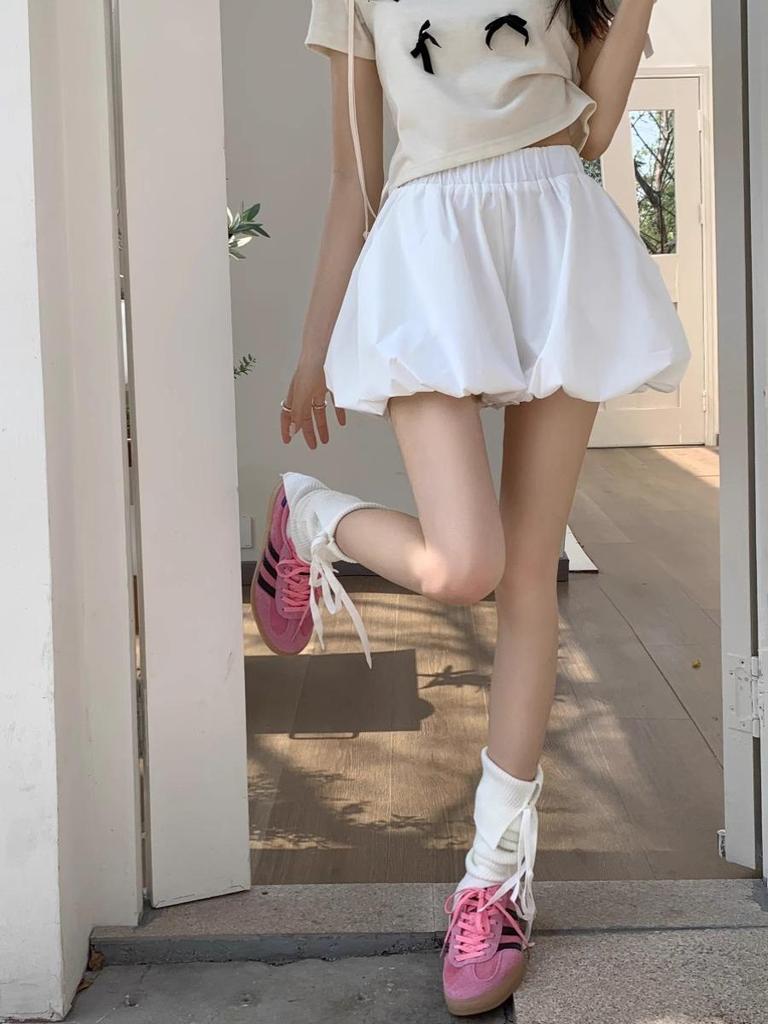 Women's High-Waist Lantern Culotte Shorts - Summer Tulip Skirt Pants, Black/White