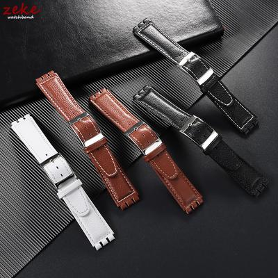 Armband 17mm für Swatch Uhrarmband Echtes Rindsleder Armband Herren Damen Business Schwarze Schnalle Ersatz-Uhrarmband