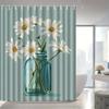 Floral Shower Curtain, White Daisies in Teal Jar Print, Durable Polyester, Machine Washable,  Elegant Home Accessory