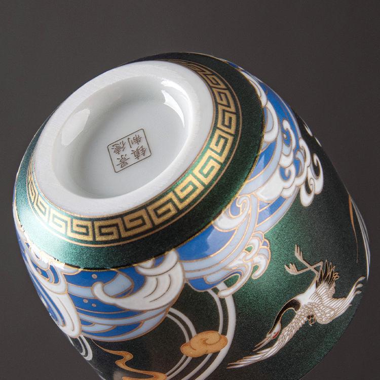 New Crane Cup Colorful Tea Cup Enamel Teacup Ceramic Chinese Kung Fu Tea Set Luxuriant Master Cup Enamel Ceremonial Cup Tea