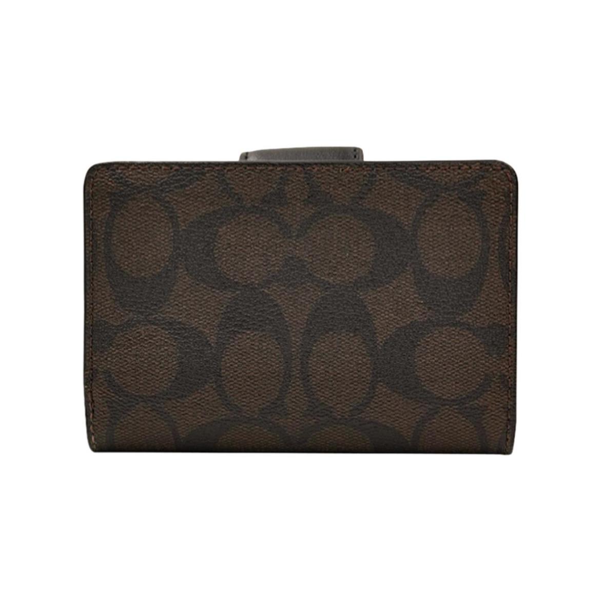 

New COACH Corner Zip Canvas With Leather Wrist Bag Clutch Mahjong Wallet Medium Size Women s Dark Brown/Black C0082-IMAA8 13.0*1.5*8.4CM