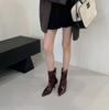 2025 autumn and winter new European and American fine heel middle heel fashion pointed short boots wide boots solid color boots