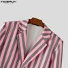 INCERUN Oversized Men Lapel Neck Long Sleeve Striped Print Casual Thin Blazer Suit Coats
