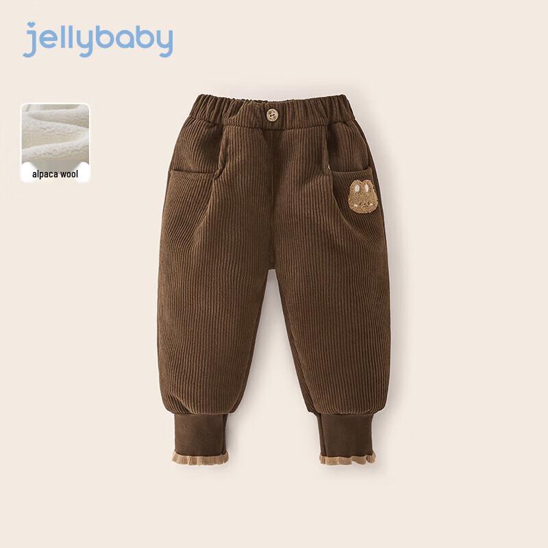 JELLYBABY Girls Winter Cartoon Alpaca Fleece Corduroy Sweatpants 90
