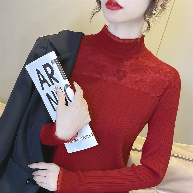 Women's Lace Top: Spring & Fall 2024 Long-Sleeve Knitted Sweater Pullover