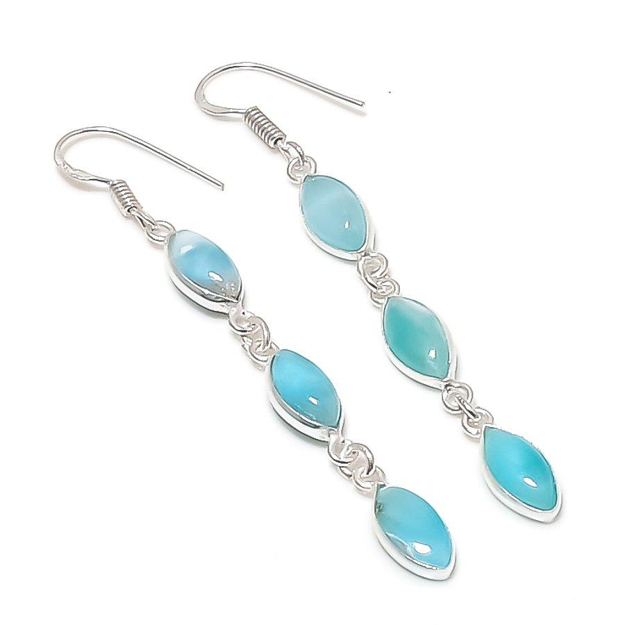 

Natural Larimar Gemstone Handmade 925 Sterling Silver Earring 2.76 M0o93