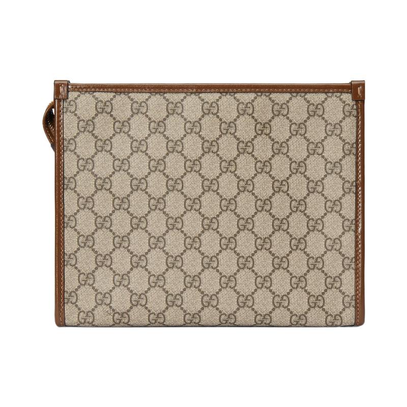 Gucci Presbyopic all-over zipper closure, canvas and leather piping, clutch cosmetic bag, regular men's ebony color
