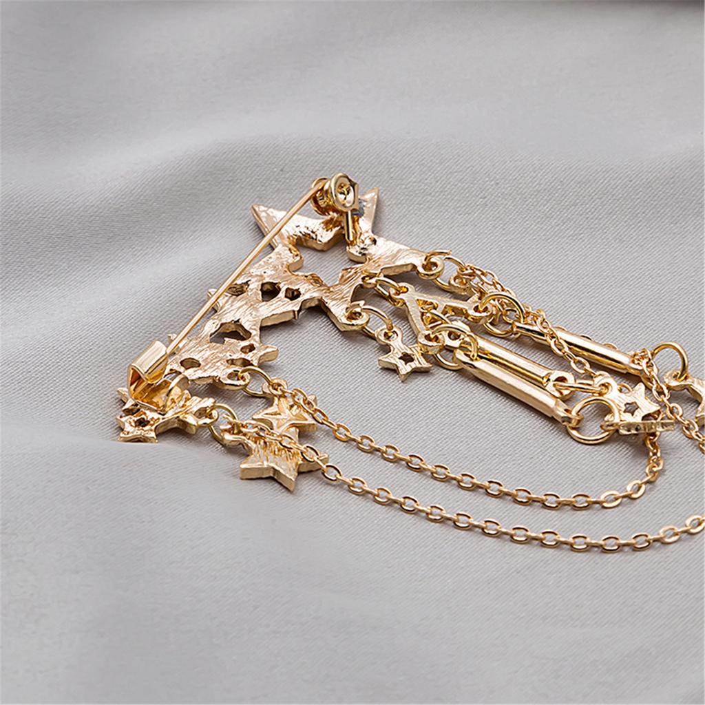 Elegant Rhinestones Star Brooch With Chain Fringe For Women Stylish Accessory for Dresses and Coats Decoration