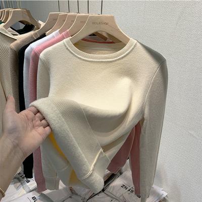 New Autumn and Winter Warm Velvet Women's Sweaters Tops Fashion O Neck Plush Base Knitted Sweater Woman Elegant Slim Fit Casual Ladies Knitwears 25270