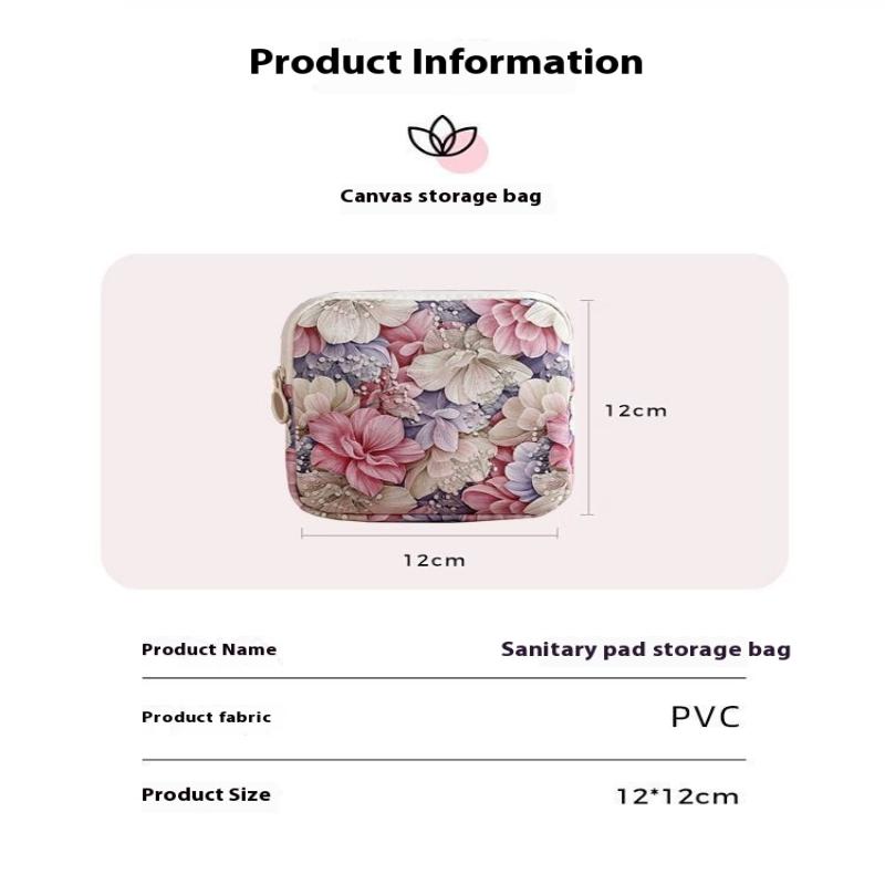 Creative Pvc Sanitary Pads Bag  Floral Print Large Capacity Multipurpose Coin Purse Portable Cosmetic Storage Bag
