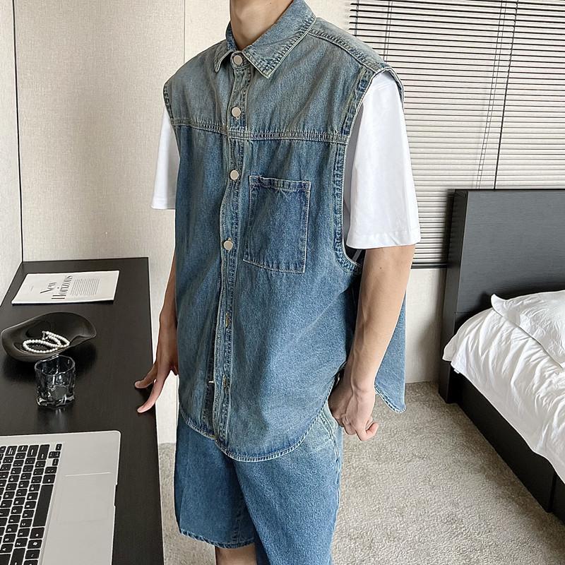 Men's Trendy Loose-Fit Denim Vest and Shorts Set
