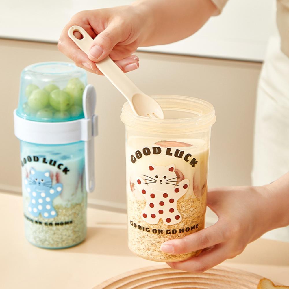 Double Layer Breakfast Oatmeal Cup Spring Pressure Salad Cup Cereal Cup Yogurt Filter Cup  School