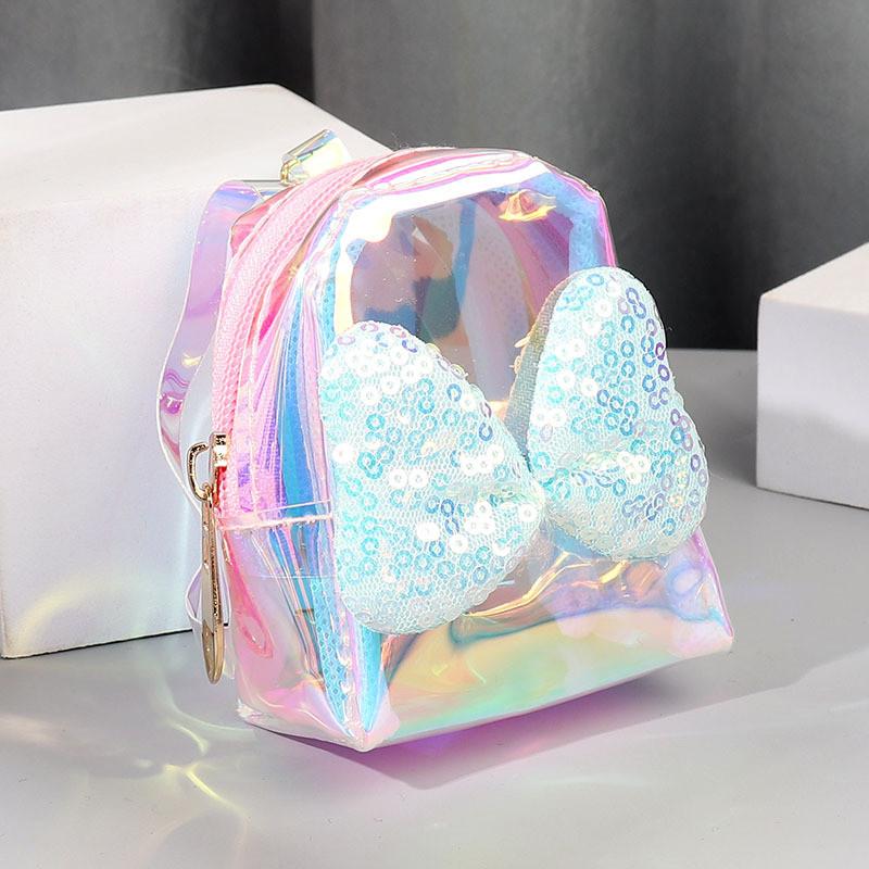 Pvc Transparent Coin Purse With Laser Butterfly Bow Waterproof Keychain For Girls