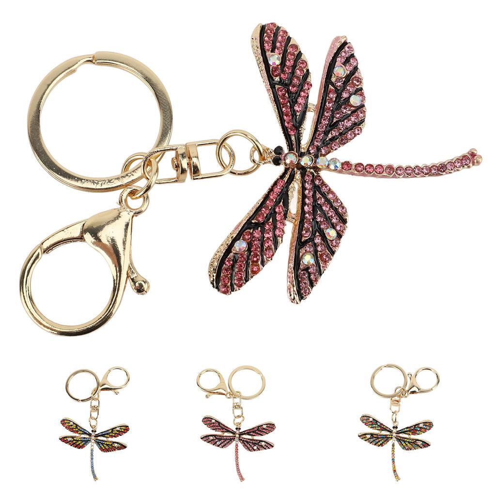 Libellen-Schlüsselanhänger, Zinklegierung, funkelnde Strasssteine, süßer Libellen-Schlüsselring für Handtasche und Rucksack