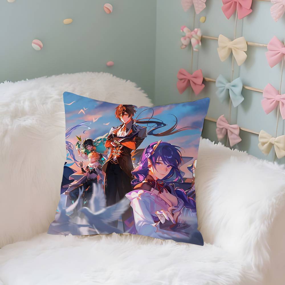 GameGGenshin Case Plush Fabric Soft Pillowcase Double Sided Print Cushion Cover Household Gifts