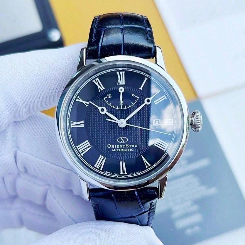 Luxury Automatic Mechanical Watch Men, Featuring Blue Dial, Silver Case, Power Reserve Indicator, Date Display, Business Meetings RE-AU0003L00B.